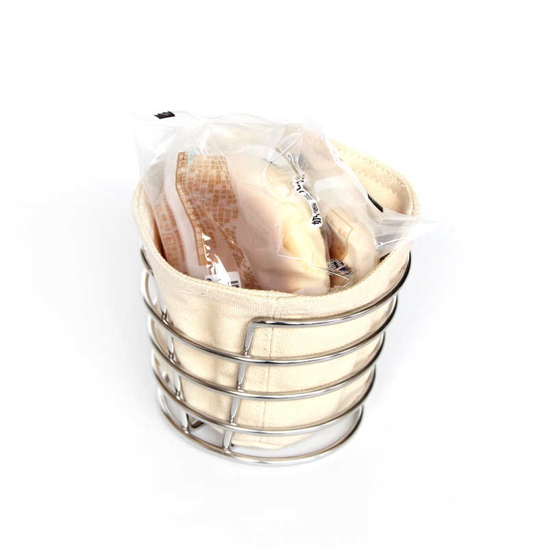 Metal Wire Small Round Bread Storage Basket with Bag