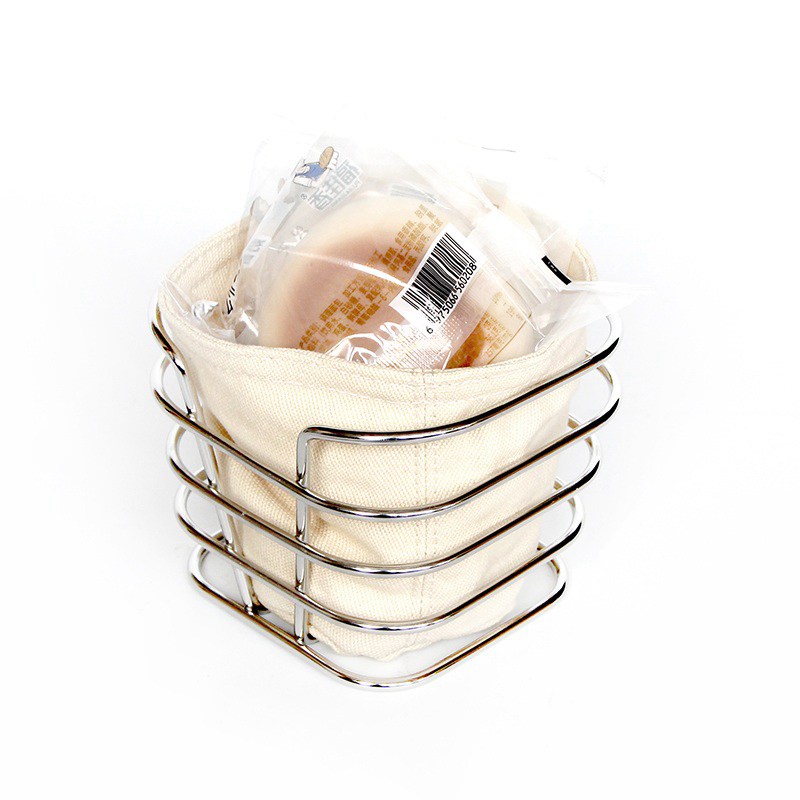 Stainless Steel Small Square Bread Basket & Bag Set